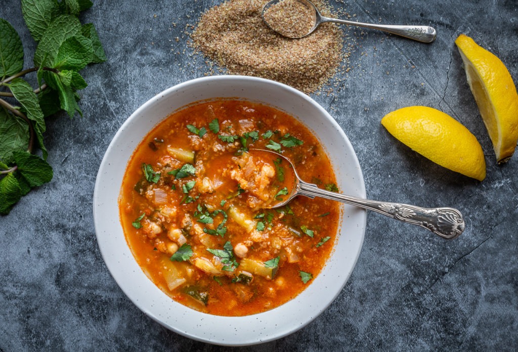 Algerian food; Chorba frik Tvafrinet